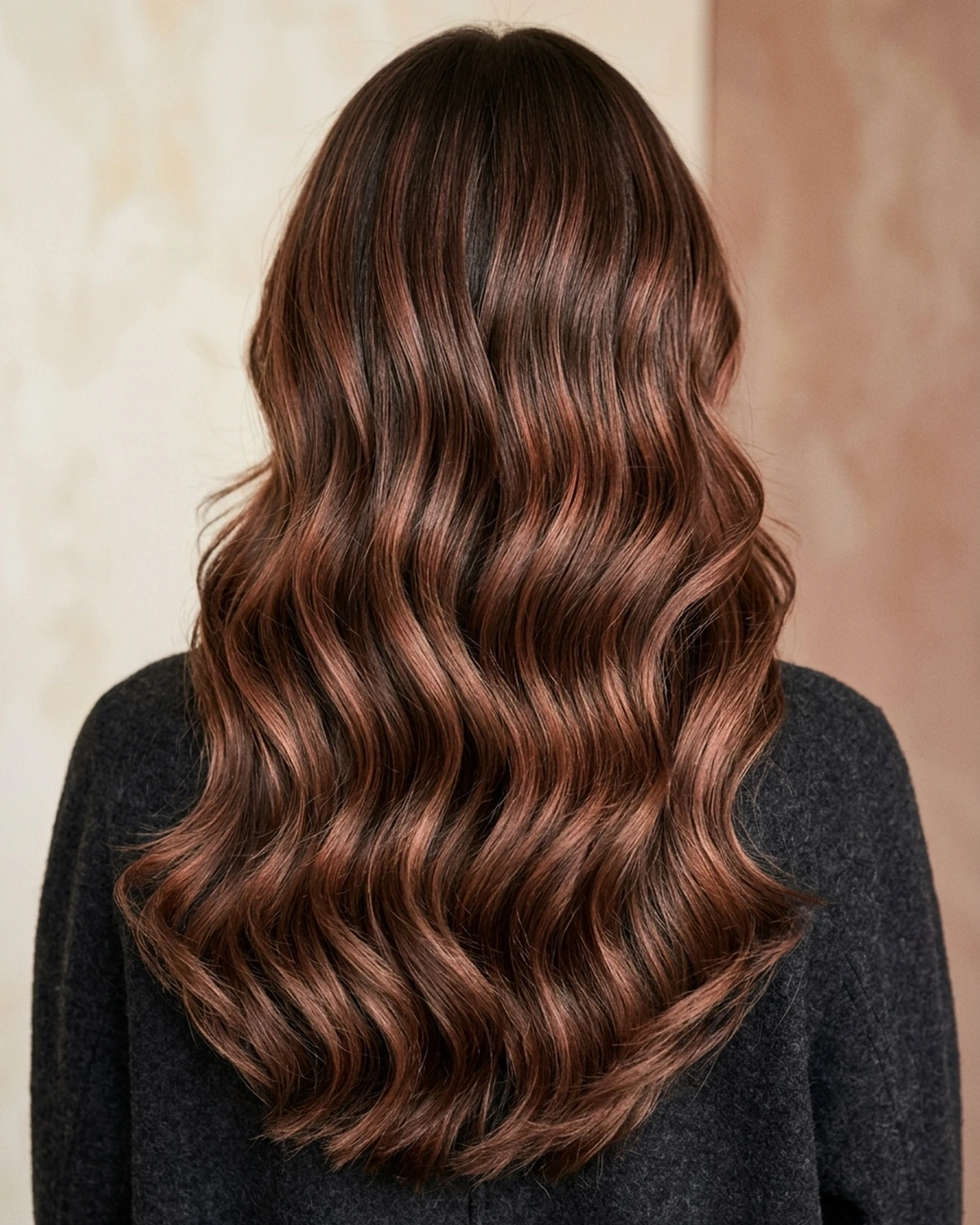 Imagem conceitual de ondas de cabelo com brilho e movimento; não representa um trabalho real do salão.